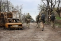 Russia-backed separatist forces are seen on patrol in Mariupol